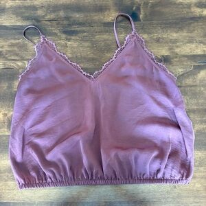 Express Mauve Satin Cami Top with Lace Trim Size M